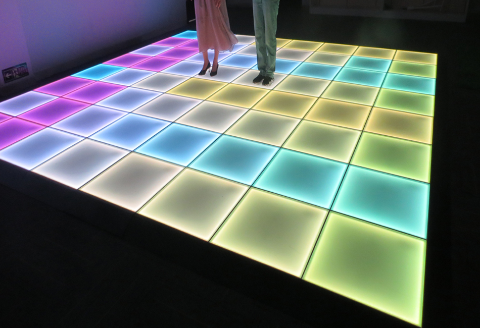 Light Up Luxury Tempered Glass Floor Tiles Seamless Dance Floor Mat